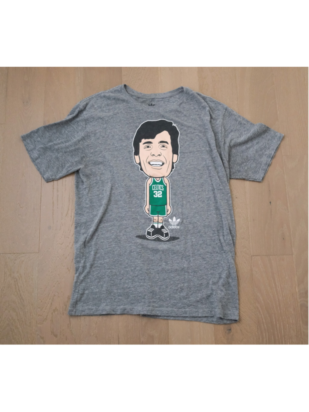 adidas Kevin McHale Boston Celtics #32 Cartoon Graphic T-Shirt Gray Men’s
